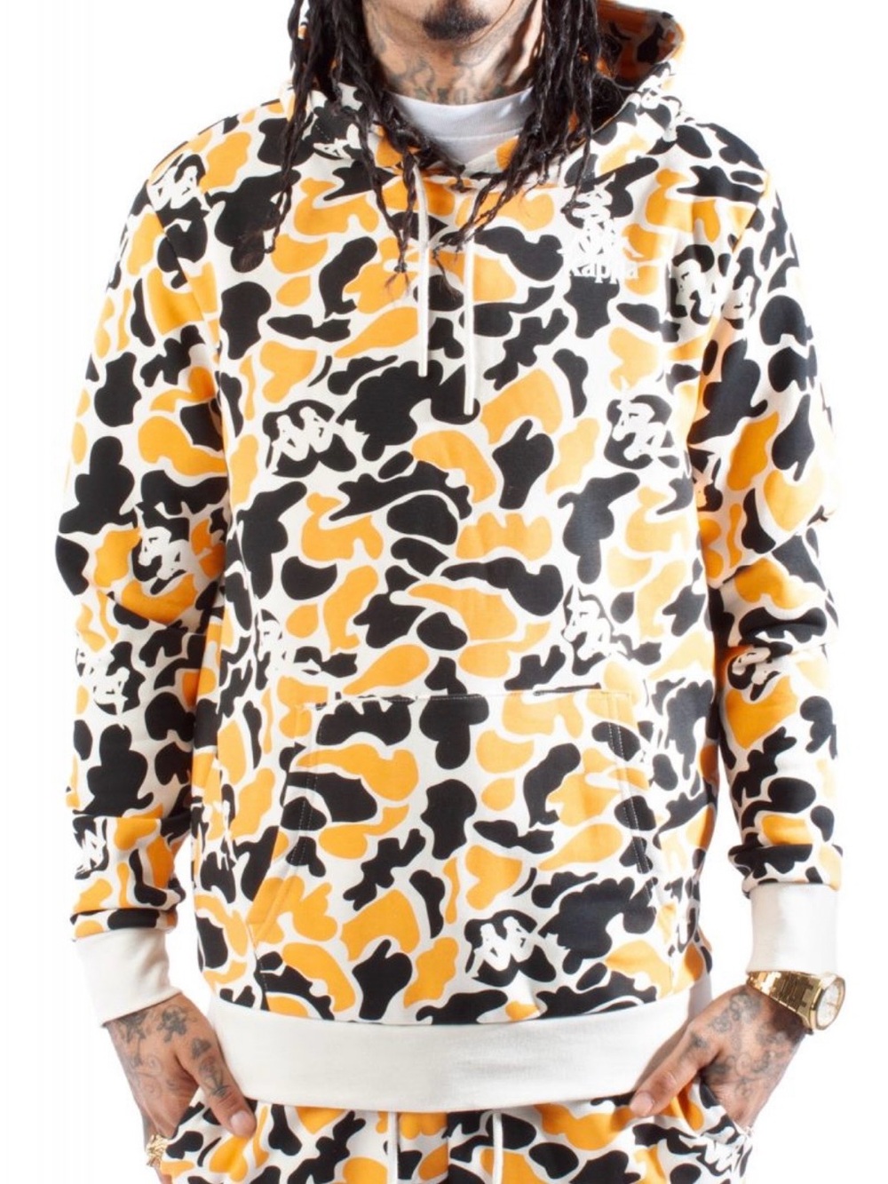 Kappa Orange Black White Camo Pullover Hoodie - Picture 1 of 11